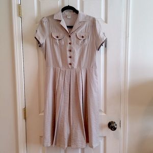 Indian pink & brown ribbon detailed retro short sleeve dress